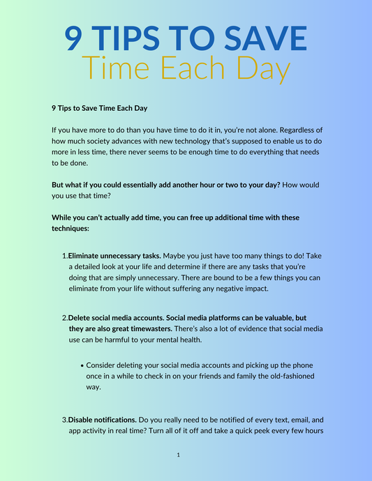 9 Tips to saving time each day